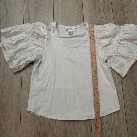 Bailey 44 Women's Blouse L White Round Neck Eyelet Embroidered Short Sleeve Boho - Picture 5 of 6